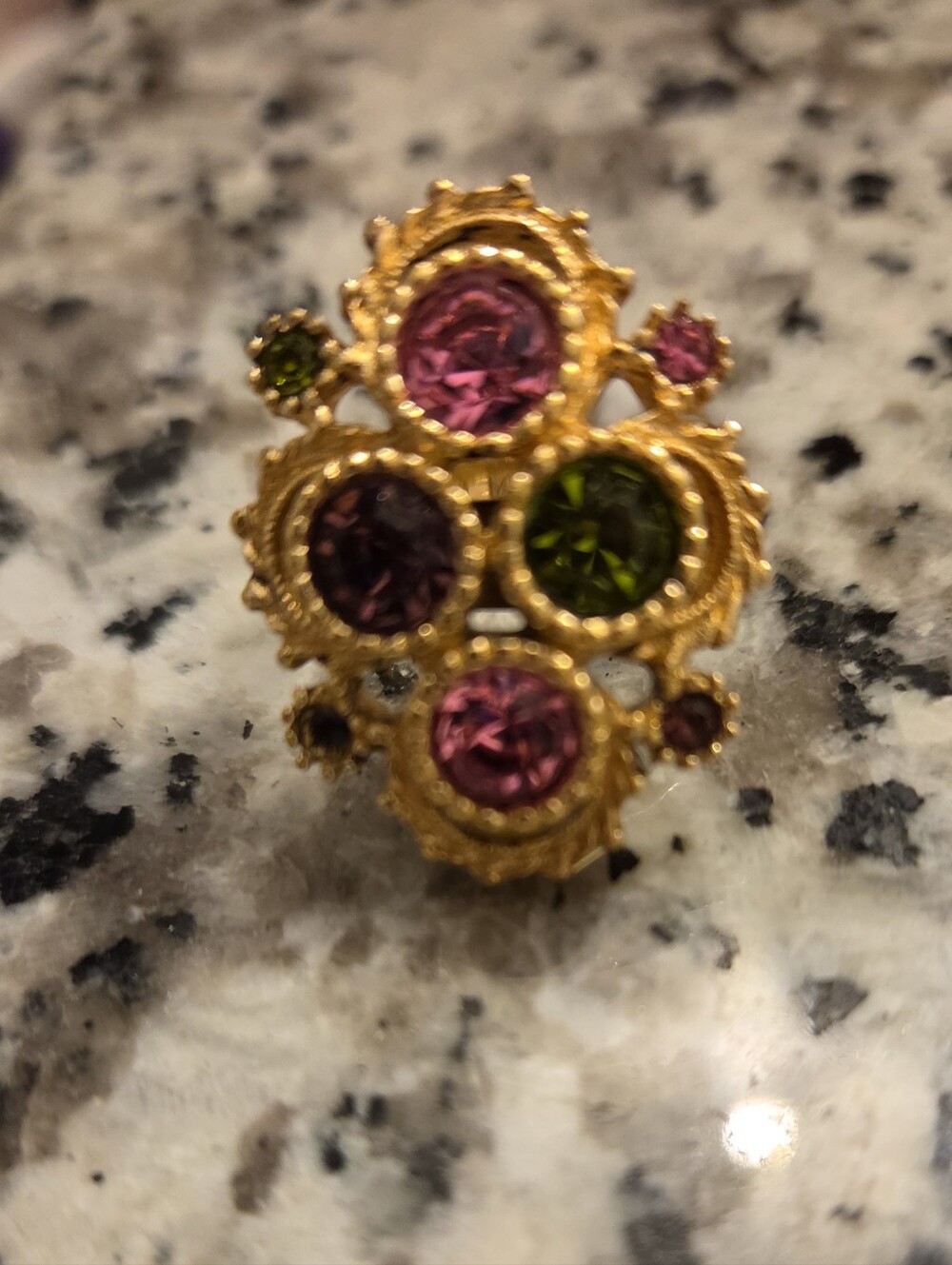 Sarah Coventry Gold-Tone Pink & Green Crystal Statement Ring